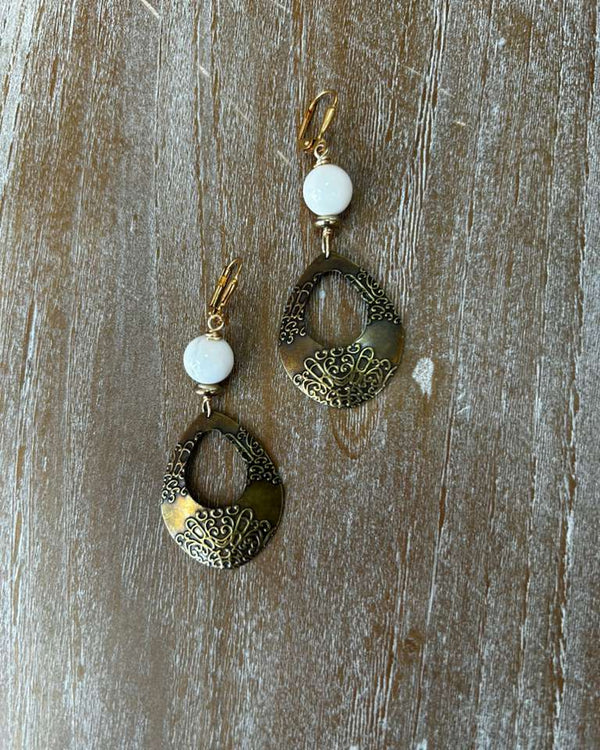 The Southampton White Jade & Antique Brass Earrings