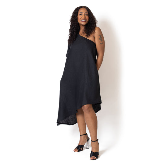 Margie one shoulder linen dress