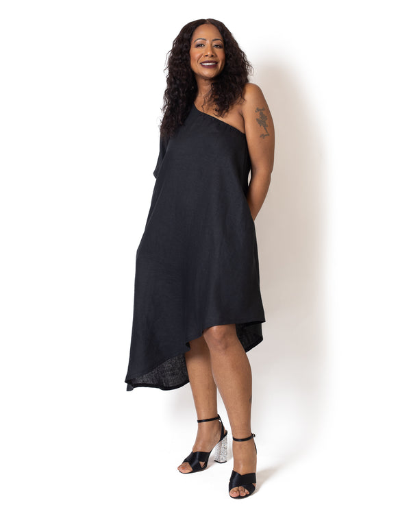 Margie one shoulder linen dress