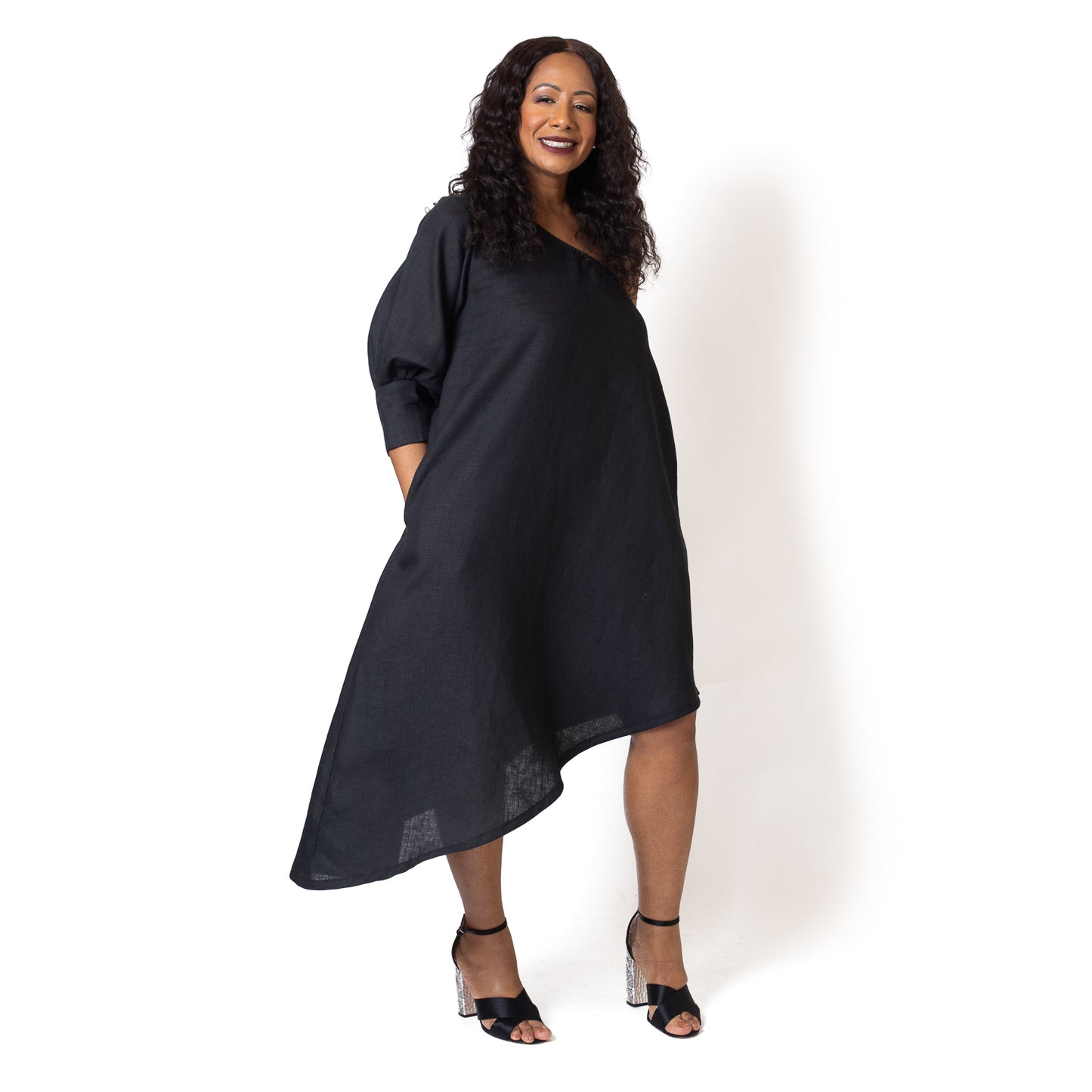 Margie one shoulder linen dress