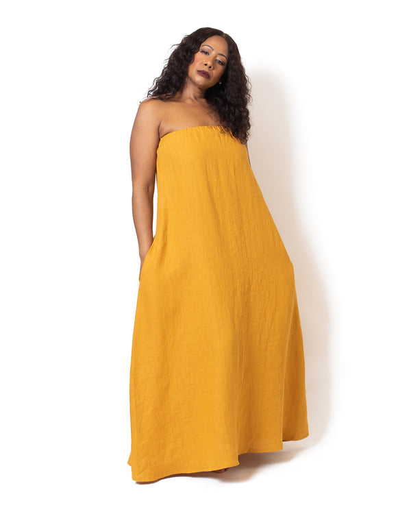 Nancy belted linen off shoulder dress