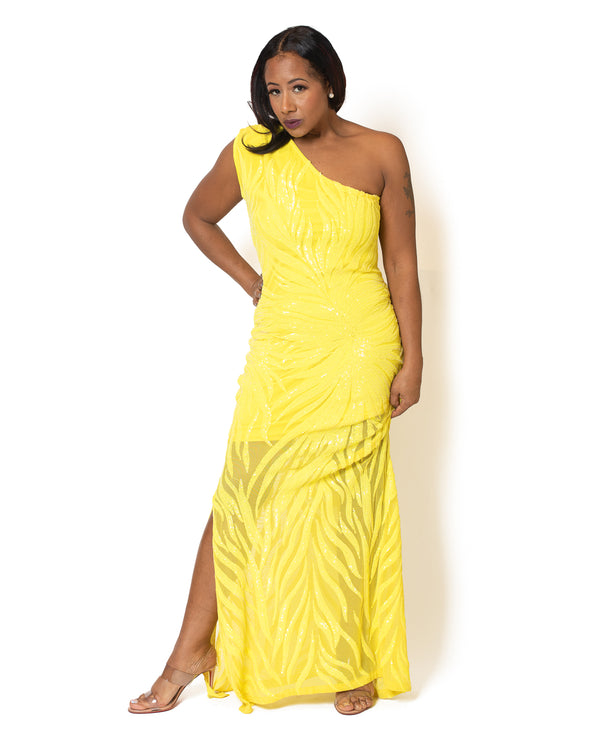 Vicky Yellow One Shoulder Dress