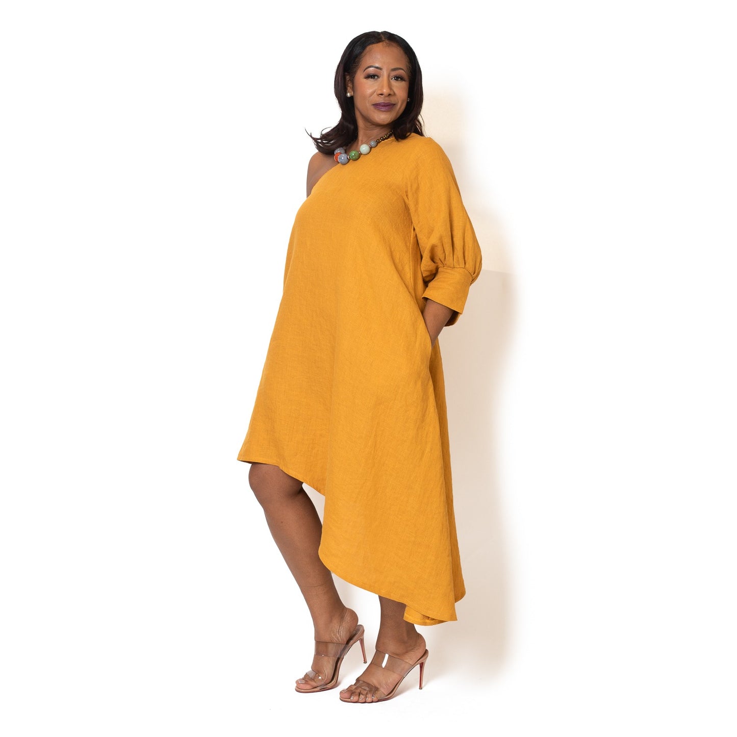 Margie one shoulder linen dress